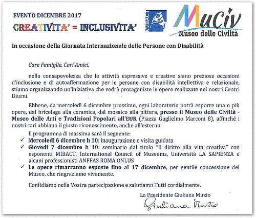 Creativita Inclusivita Evento Dicembre 2017